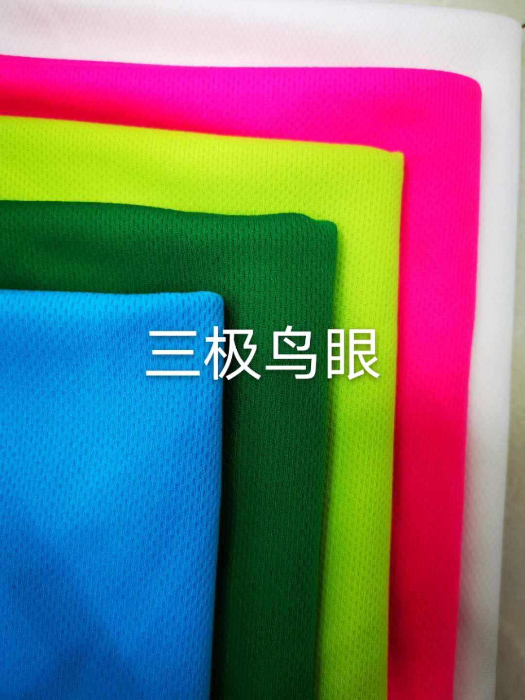 透气速干校服运动套装鸟眼布 夏季男女运动跑步健身运动T恤面料白底实物图