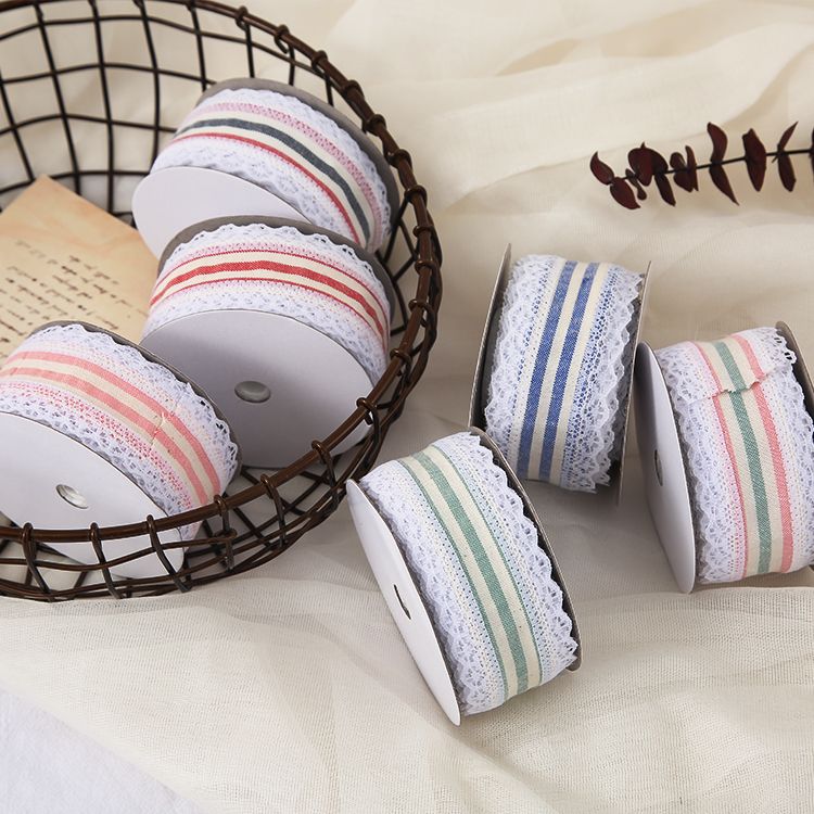 Cotton and linen natural style colorful striped lace trim tape factory direct sales, handicrafts, gifts, decorations, small bow ribbons, accessories, webbing