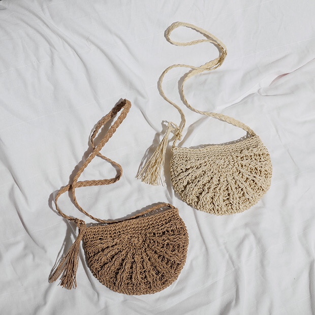 Straw Bag Retro Ins Wind Sen Holiday Beach Shoulder Bag Oblique Straddle Bag Japan And South Korea All Match