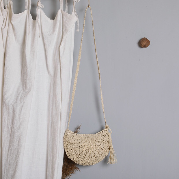 Straw Bag Retro Ins Wind Sen Holiday Beach Shoulder Bag Oblique Straddle Bag Japan And South Korea All Match undefined