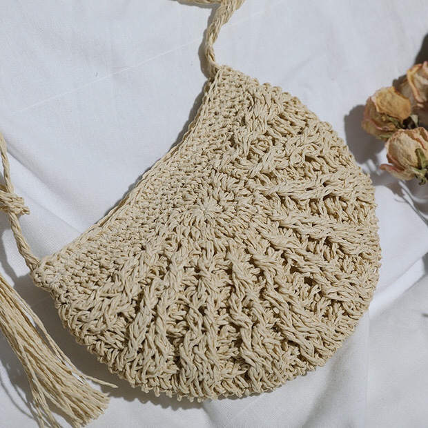 Straw Bag Retro Ins Wind Sen Holiday Beach Shoulder Bag Oblique Straddle Bag Japan And South Korea All Match Specification drawing