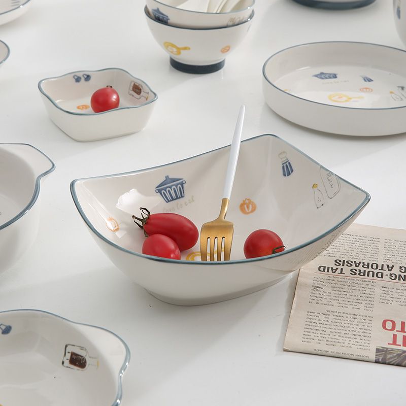 陶瓷家用吃饭碗盘子创意简约大号沙拉碗汤面碗碟菜盘餐具套装详情图4