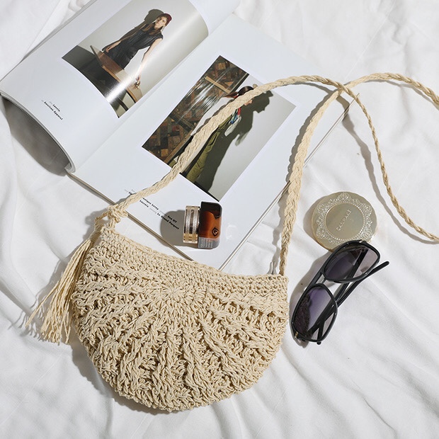 Straw Bag Retro Ins Wind Sen Holiday Beach Shoulder Bag Oblique Straddle Bag Japan And South Korea All Match Item Picture