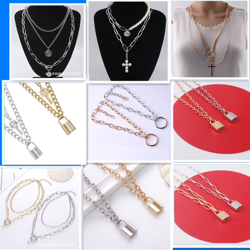 A variety of European and American style necklaces, punk hip-hop exaggerated thick chain necklaces, paired with sweater chains, are retro and versatile for women undefined