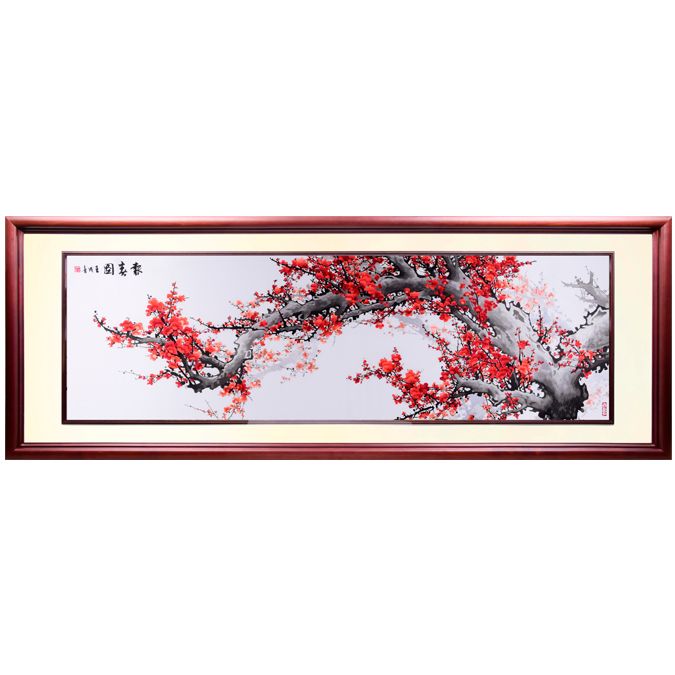 客厅沙发背后办公室酒店大堂 报春图 纯手工刺绣  73.5*216.5cm
