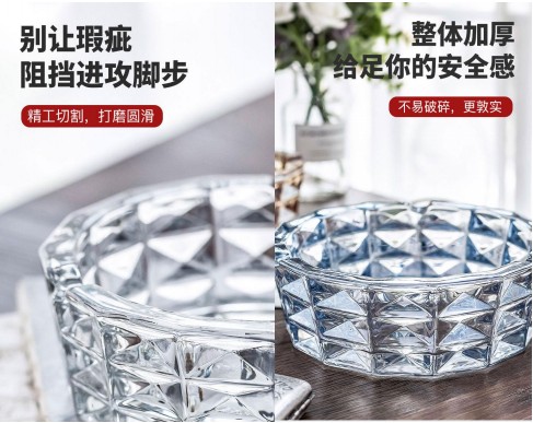 水晶玻璃欧式创意家用烟灰缸琥铂色  大号小号 茶几 客厅 办公室 雪茄烟灰缸详情图2