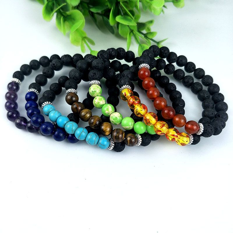 Cross-border best-selling seven-chakra bracelet, volcanic energy stone yoga, popular in Europe and America, natural stone bracelet manufacturer direct sales details Picture