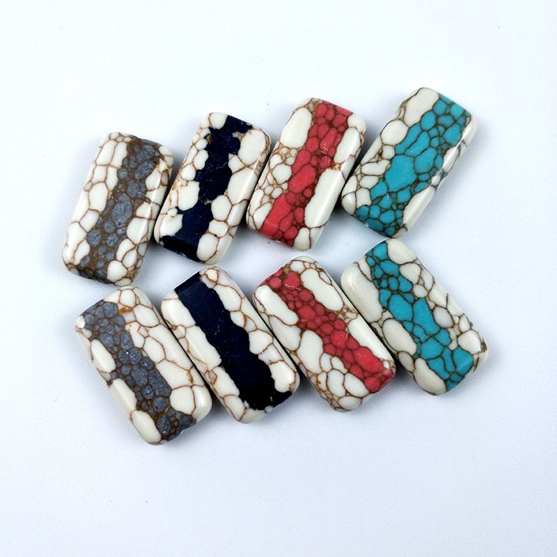 Cross-border best-selling synthetic turquoise rough stone two-color rectangular with perforated scattered beads semi-finished beaded jewelry accessories Specification image