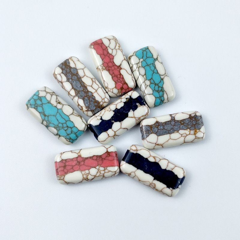 Cross-border best-selling synthetic turquoise rough stone two-color rectangular with perforated scattered beads semi-finished beaded jewelry accessories Application Scenario