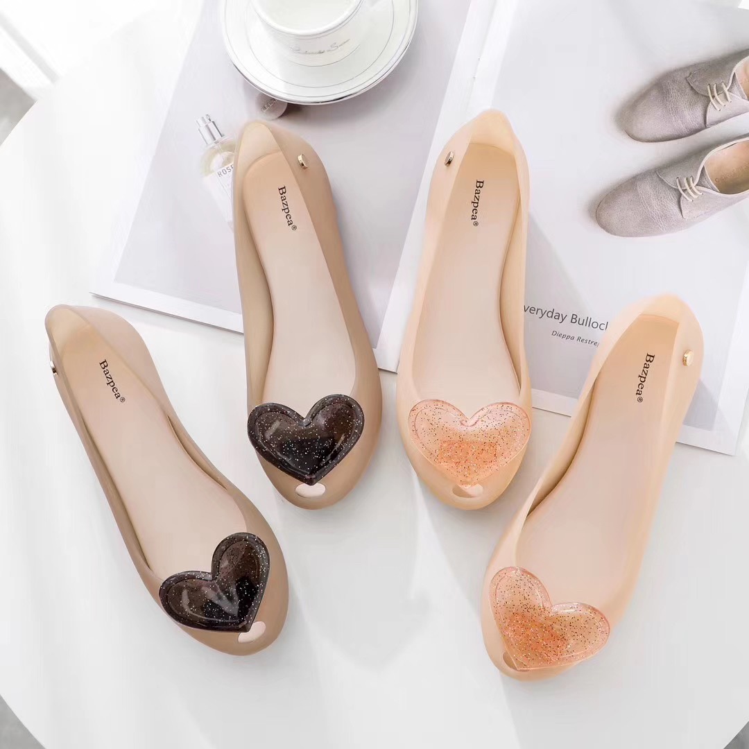 New jelly shoes sandal for women fish mouth cover feet flat waterproof plastic love heart wedge beach shoes non-slip thumbnail