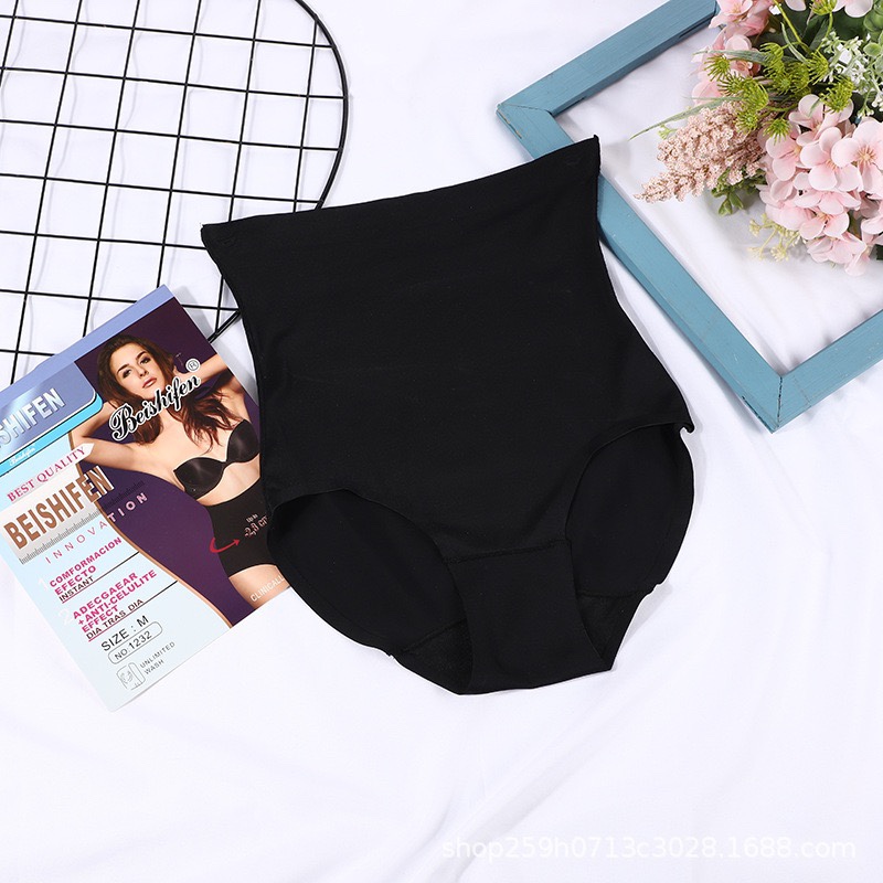 新品无痕冰丝女士高腰提臀收腹裤三角裤腰部滴胶纯棉裆部美体塑身内裤细节图