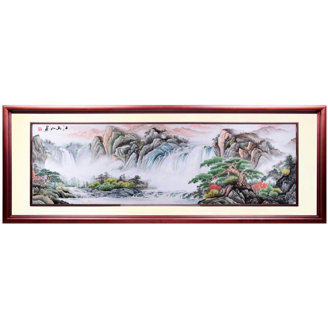 客厅沙发背后办公室酒店大堂 江山如画 纯手工刺绣 73.5*216.5cm
