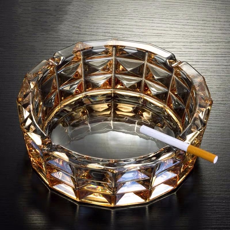 水晶玻璃欧式创意家用烟灰缸琥铂色  大号小号 茶几 客厅 办公室 雪茄烟灰缸