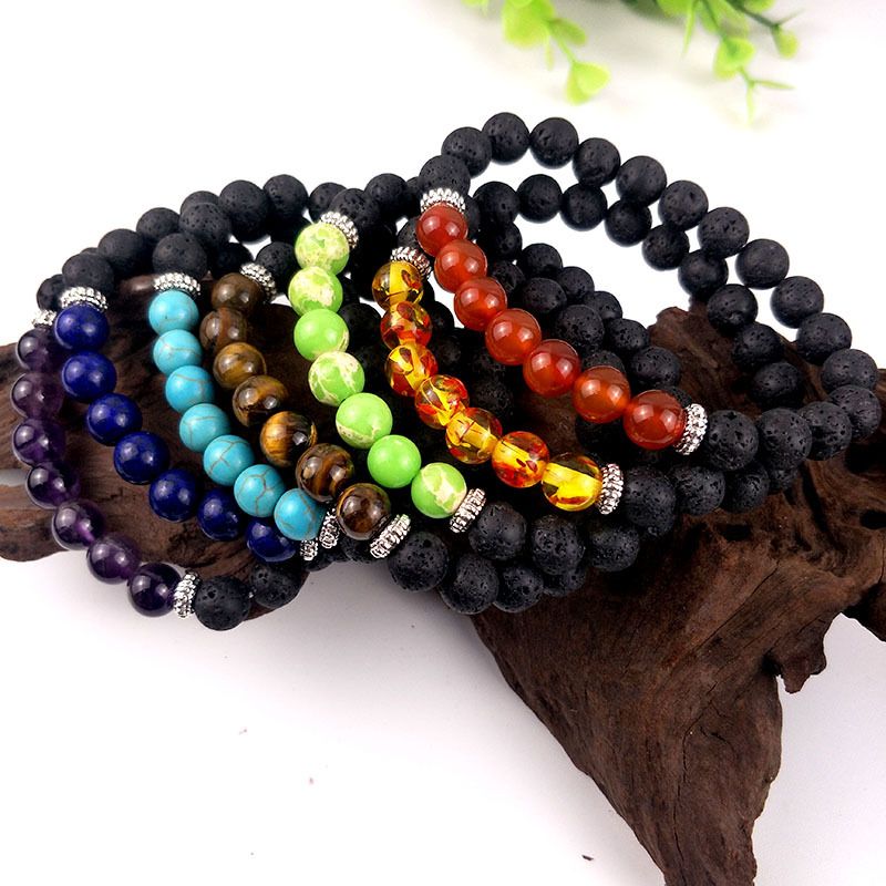 Cross-border best-selling seven-chakra bracelet, volcanic energy stone yoga, popular in Europe and America, natural stone bracelet manufacturer direct sales Specification image