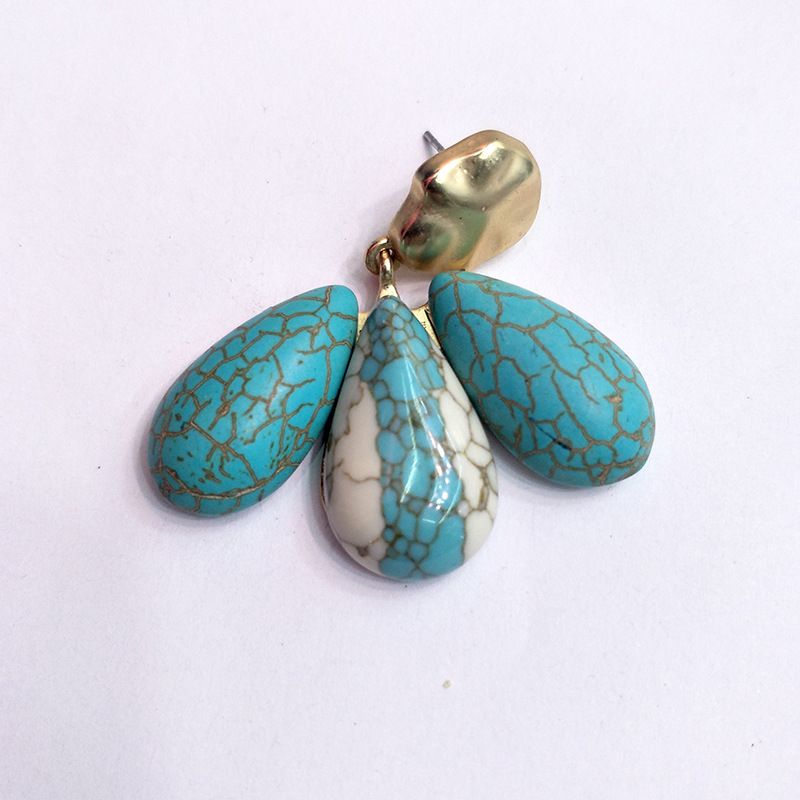 Cross-border hot-selling synthetic turquoise water drop ring face pendant, two-color inlaid flat-bottomed bare stone jewelry accessory, large quantity discount Item Picture