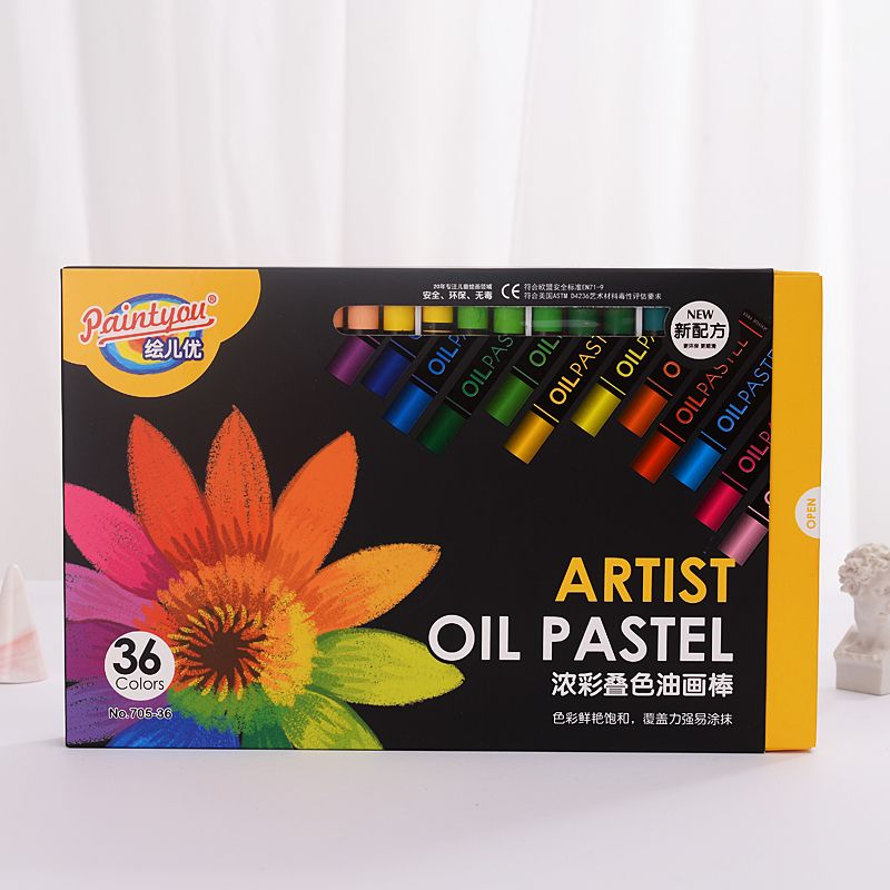 New Continental Heavy Color oil painting stick Artist Pastel Stack Soft Box Oil Crayon Professional Painting Graffiti Oil Brush 705-36 Student stationery Painting stick for children
