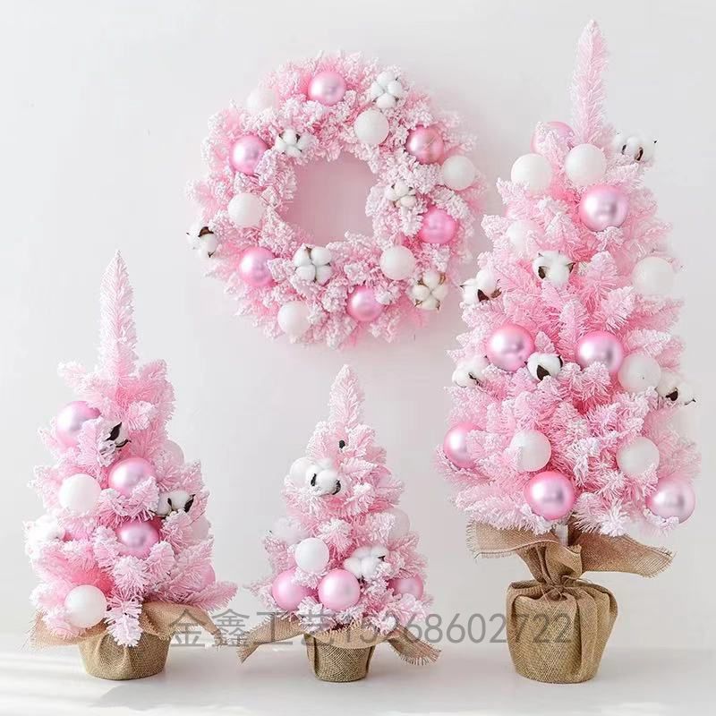 Instagram Wind mini Pink Christmas tree snow spraying desktop Decorations a snowed down Christmas tree potted thumbnail
