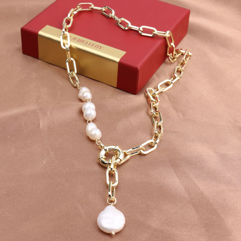 Irregular-shaped pearl pendant necklace for women, Y-shaped collarbone chain, elegant thick chain sweater chain detail image 1