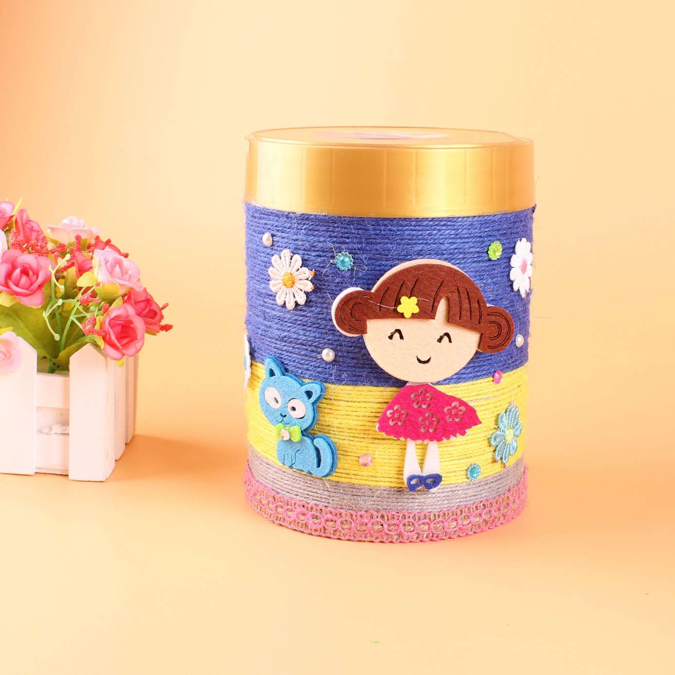 麻绳瓶子奶粉罐diy手工废物利用收纳装饰幼儿园创意花瓶制作材料详情