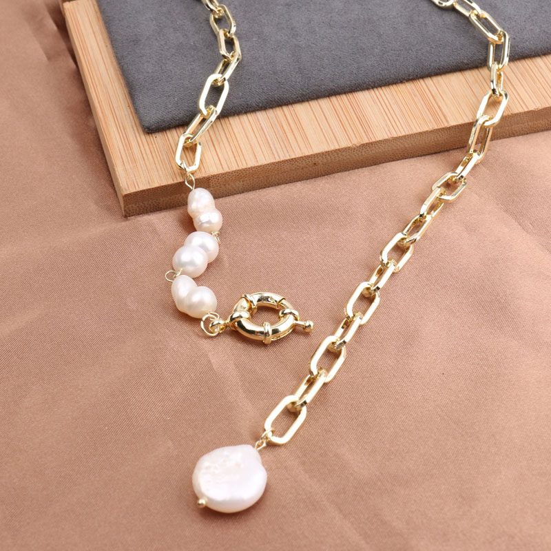 Irregular-shaped pearl pendant necklace for women, Y-shaped collarbone chain, elegant thick chain sweater chain undefined