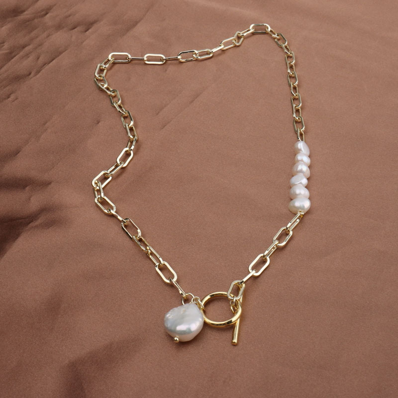 Irregular-shaped pearl pendant necklace for women, Y-shaped collarbone chain, elegant thick chain sweater chain undefined