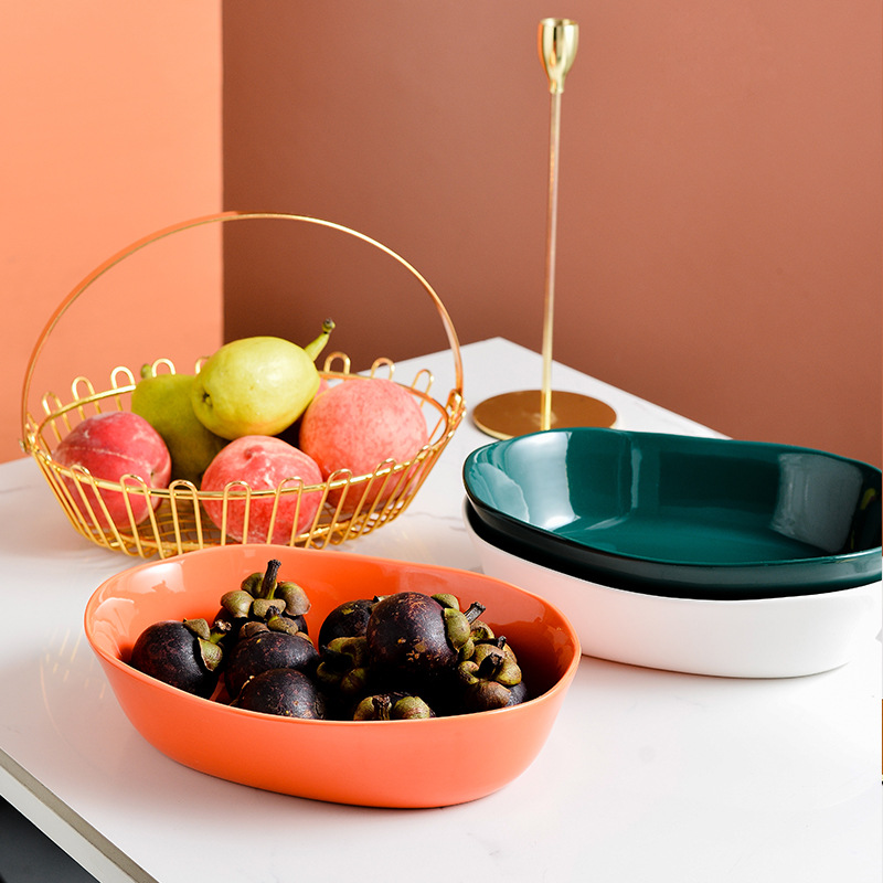 Ceramic gold frame, hand-held basket, fruit plate, snack plate, European style details Picture