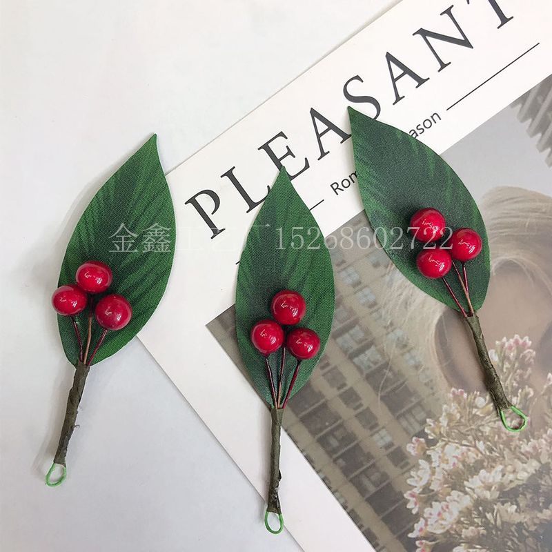 圣诞红果枝叶圣诞发夹头饰配件蛋糕烘焙装饰信封贺卡礼盒DIY材料