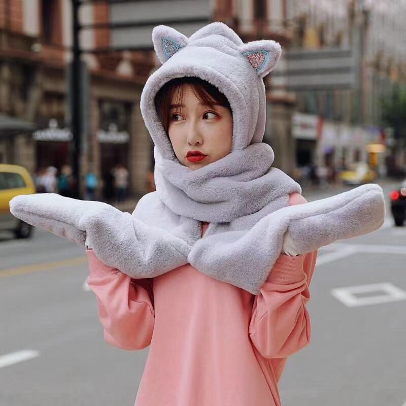 Autumn And Winter New Super Cute Plush Warm Scarf And Hat details Picture
