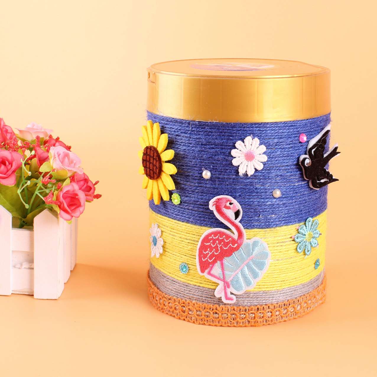 麻绳瓶子奶粉罐diy手工废物利用收纳装饰幼儿园创意花瓶制作材料详情