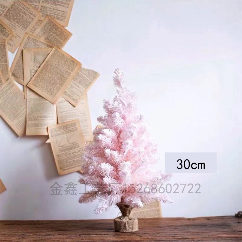 ins风迷你粉色圣诞树喷雪桌面圣诞装饰摆件落雪植绒圣诞树盆栽详情图4
