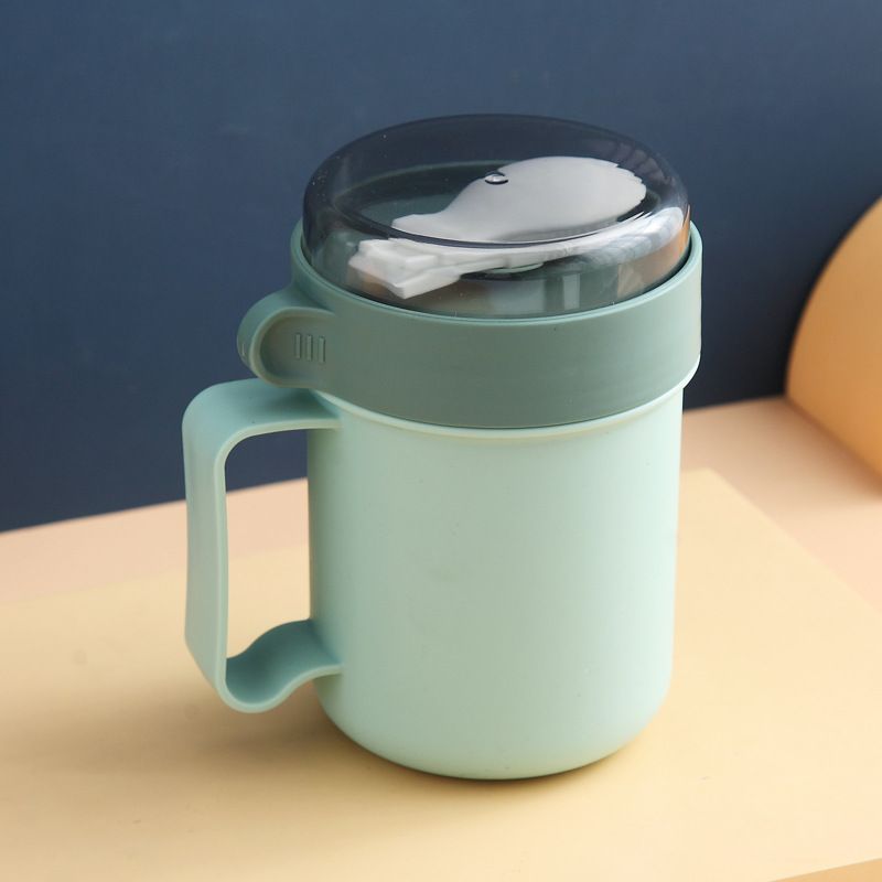 莫兰迪便携式汤杯 可微波加热学生汤罐 创意带盖密封日式快餐杯图