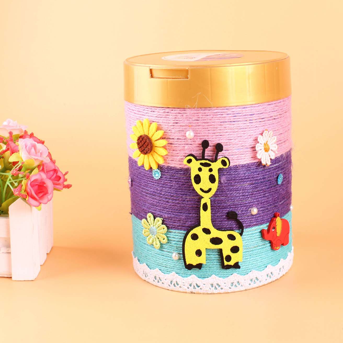 麻绳瓶子奶粉罐diy手工废物利用收纳装饰幼儿园创意花瓶制作材料详情