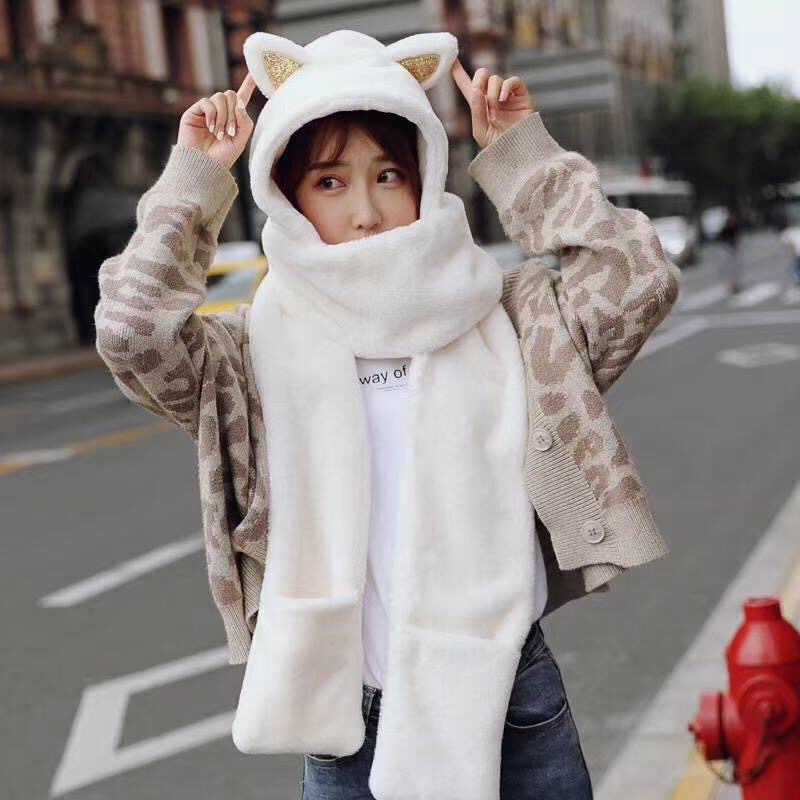 Autumn And Winter New Super Cute Plush Warm Scarf And Hat