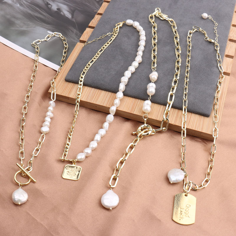Irregular-shaped pearl pendant necklace for women, Y-shaped collarbone chain, elegant thick chain sweater chain detail image 10