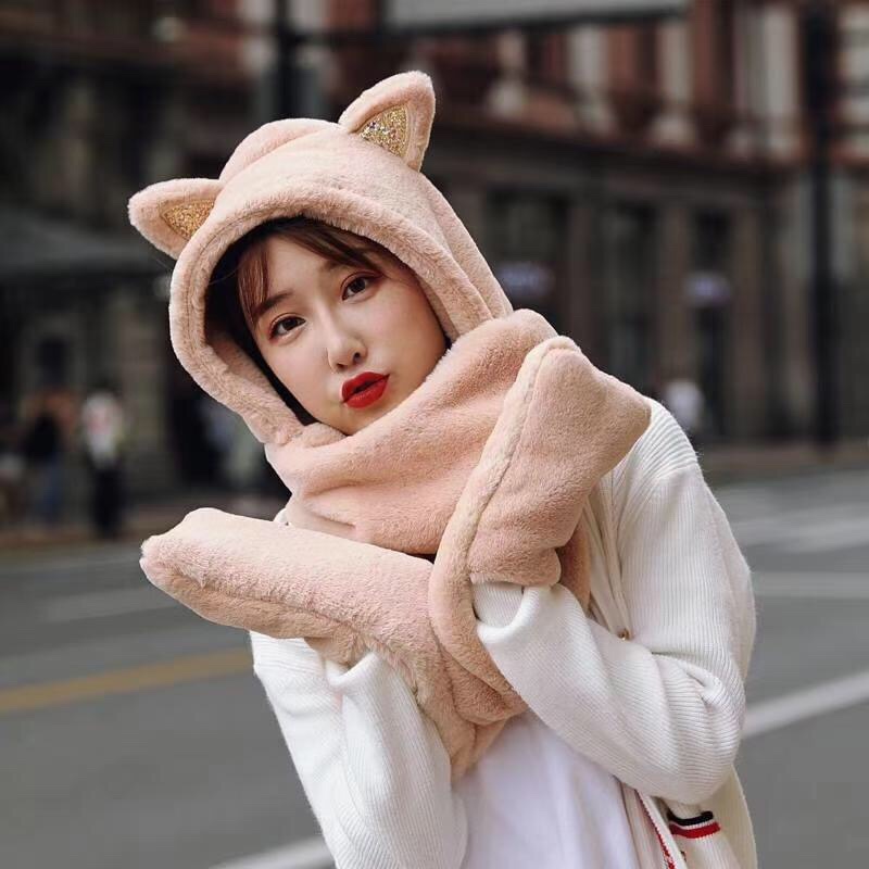 Autumn And Winter New Super Cute Plush Warm Scarf And Hat Specification drawing
