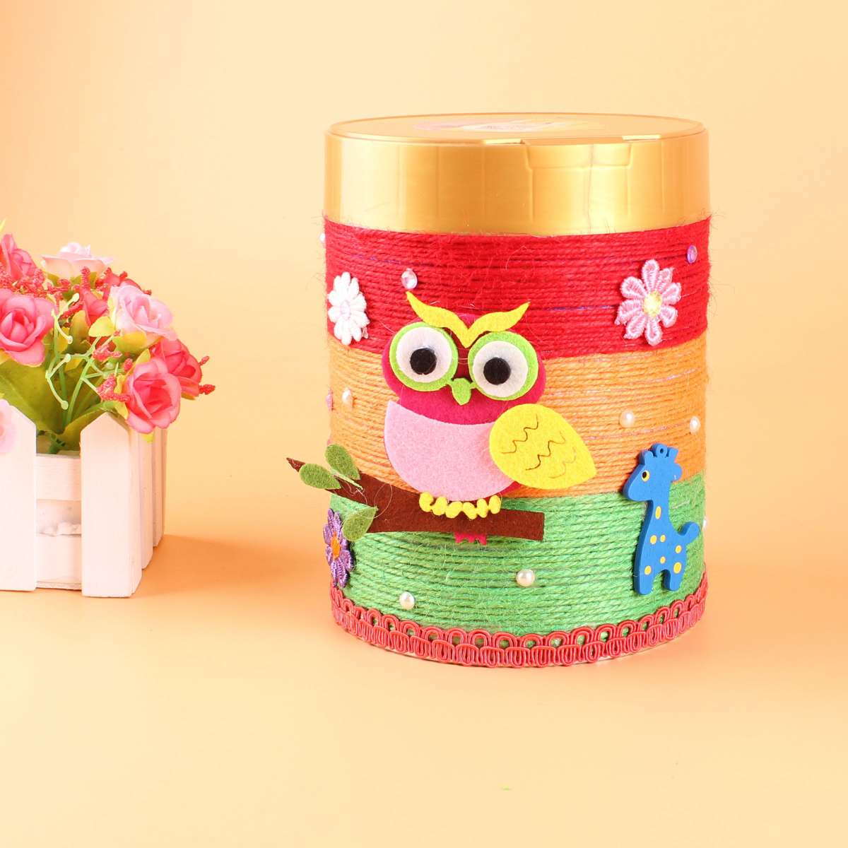 麻绳瓶子奶粉罐diy手工废物利用收纳装饰幼儿园创意花瓶制作材料详情