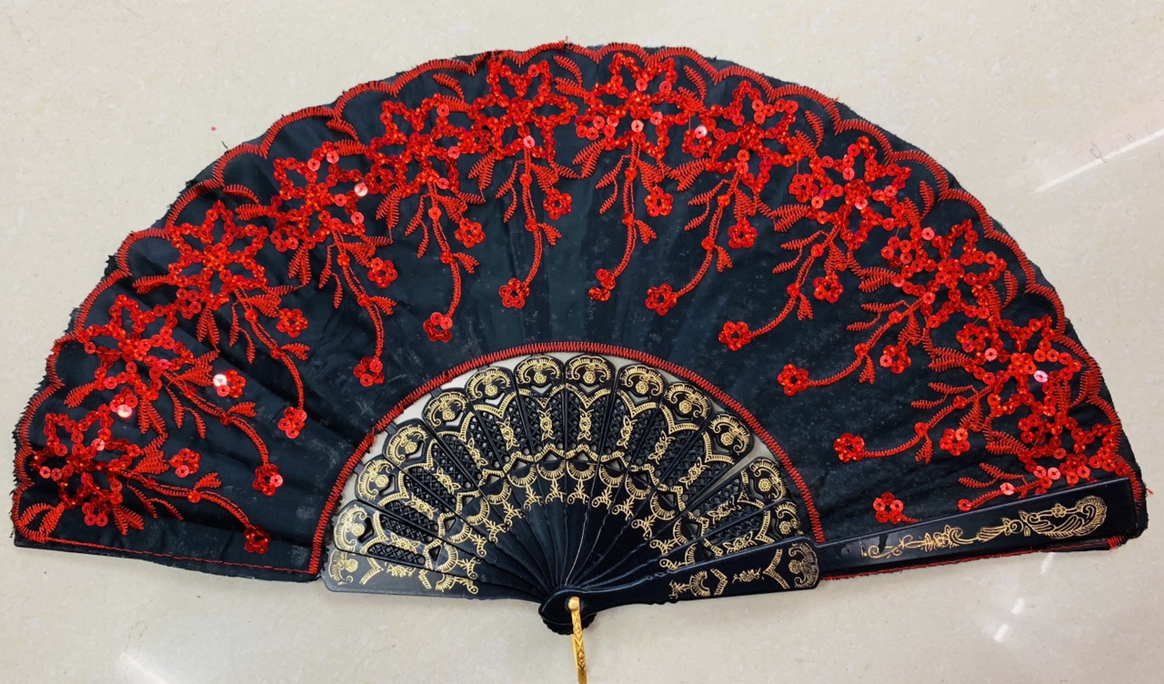 国潮黑杆藤蔓亮片扇