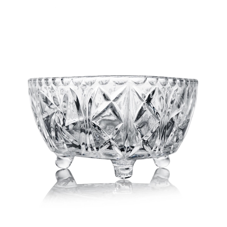Glass salad bowls, fruit plates, desserts and snacks with foot patterns details Picture