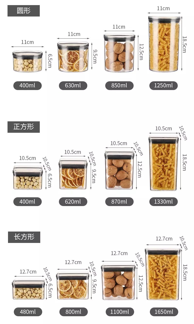 household items BPA Free 1.3L Airtight Square Food Grade Plastic Container for Storage full figure