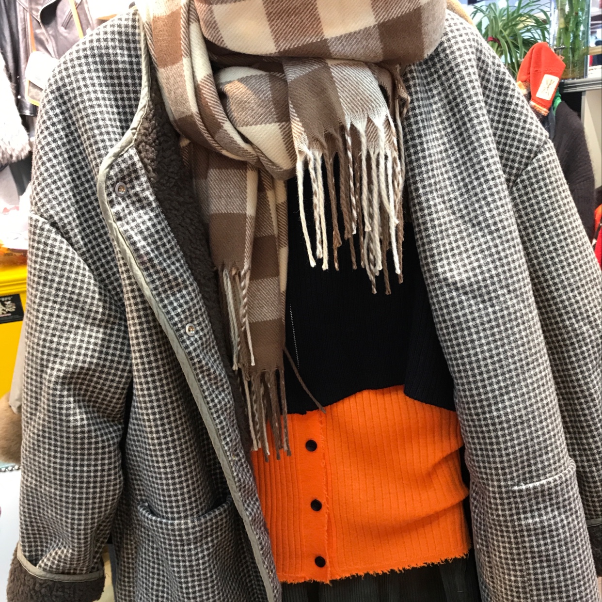 Plaid Furry Coat