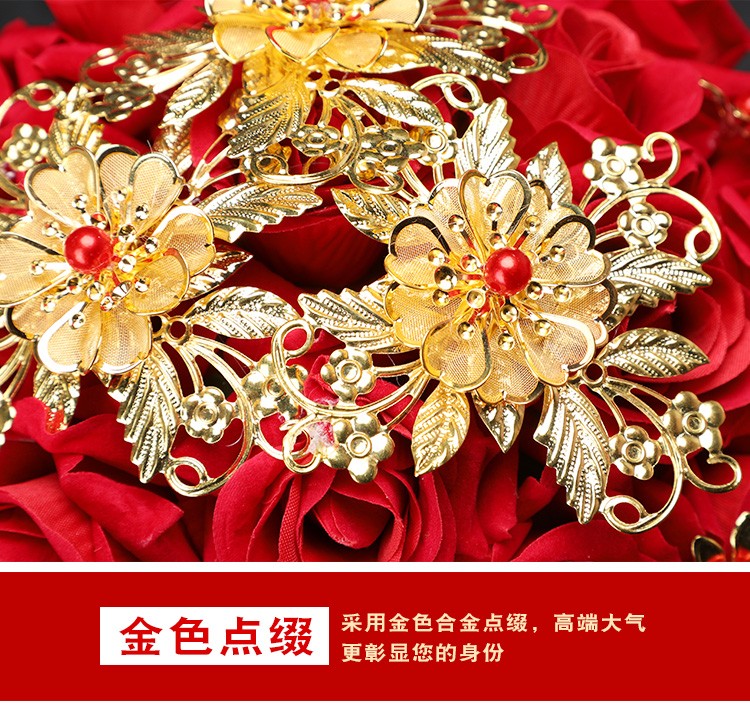 Chinese-style simulated foam silk fabric for Phoenix wedding bride's grand red festive bouquet wedding photography outdoor props detail image 5