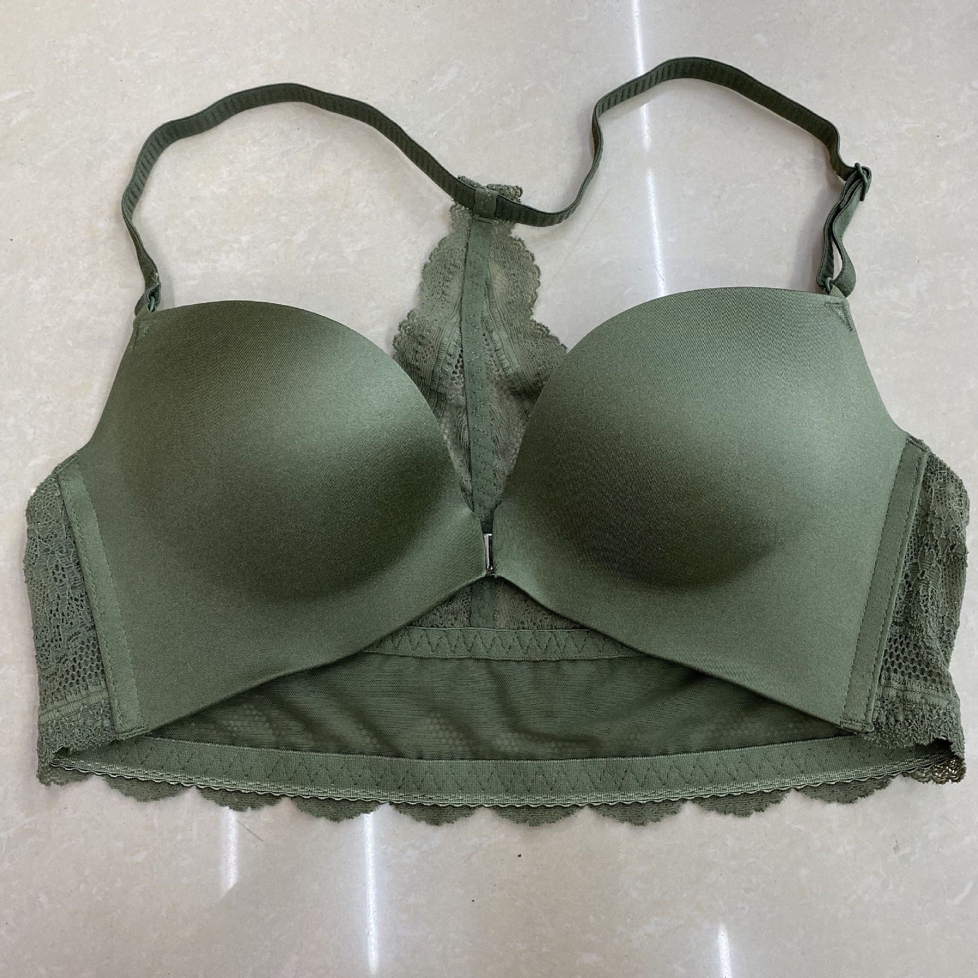 欧美新品无痕文胸前搭扣光面文胸蕾丝美背无钢圈舒适透气聚拢内衣详情图10