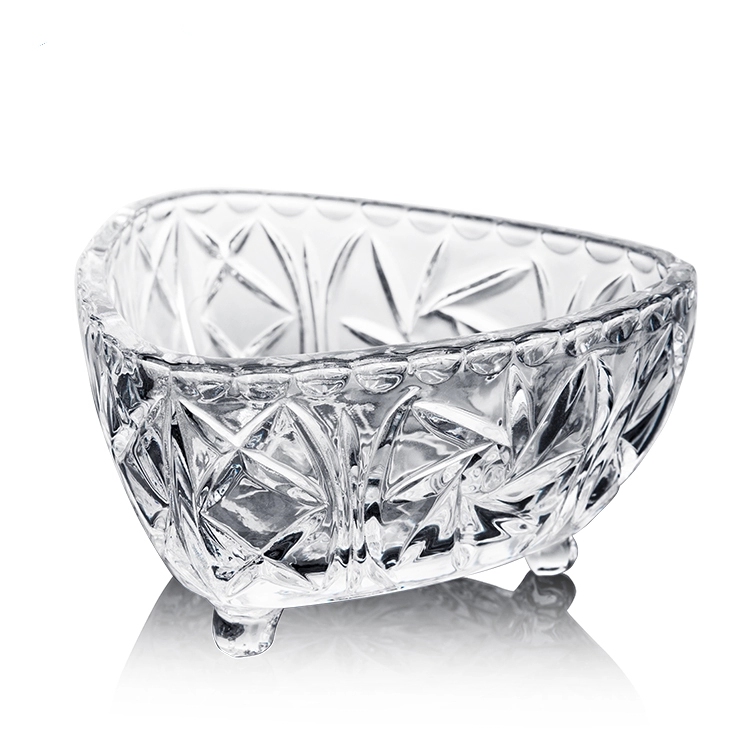 Glass salad bowls, fruit plates, desserts and snacks with foot patterns Specification image