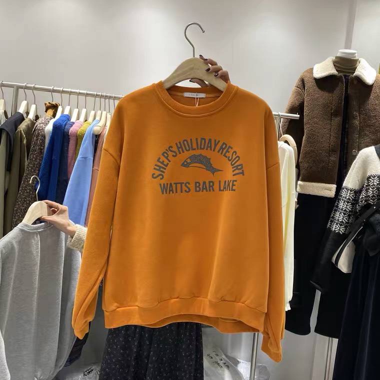 韩版加厚加绒卫衣白底实物图