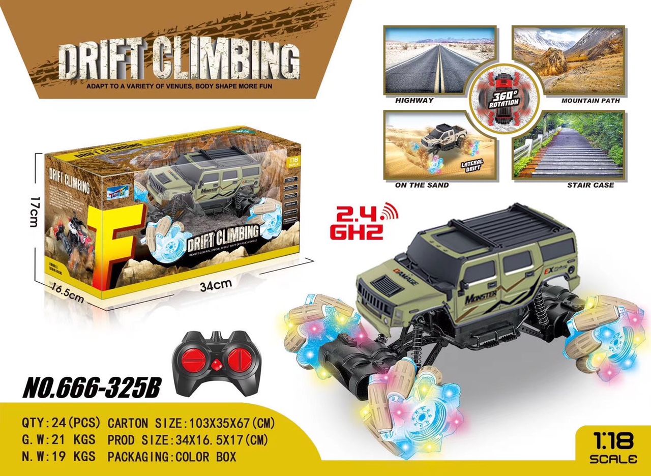 Off-road side-traveling remote control vehicle with lights and side-traveling remote control