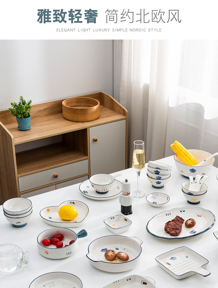 陶瓷饭碗盘子创意简约大号沙拉碗汤面碗碟菜盘餐具套装详情图3
