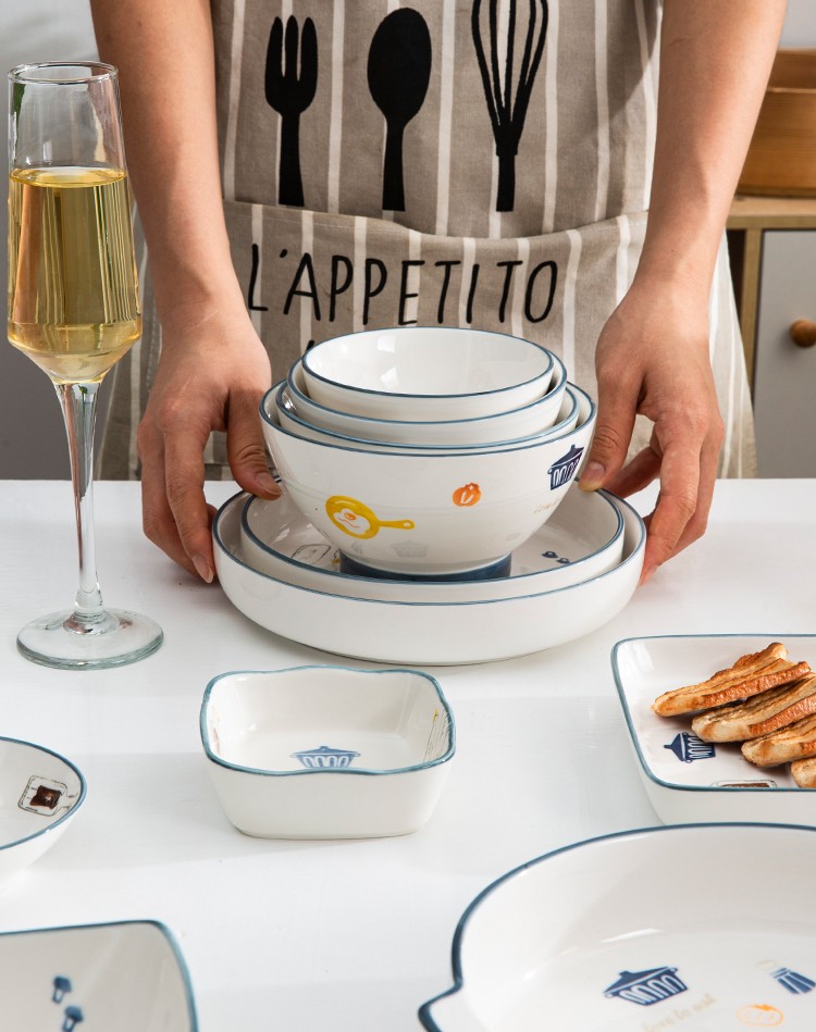 陶瓷家用吃饭碗盘子创意简约沙拉碗汤面碗碟菜盘餐具套装详情图7