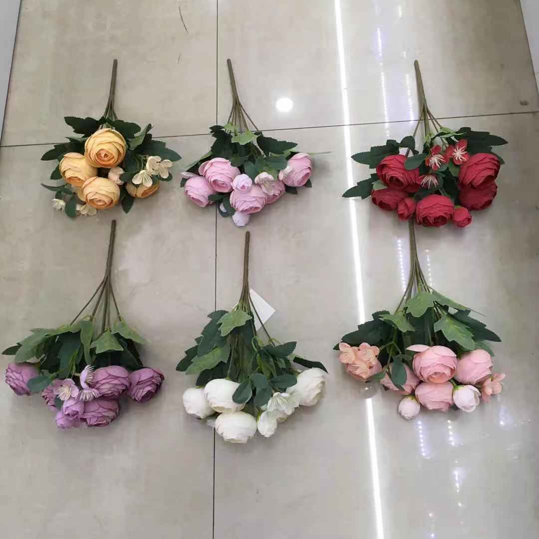 The living room features a 7-pronged Korean-style snow tea rose artificial flower arrangement Specification image