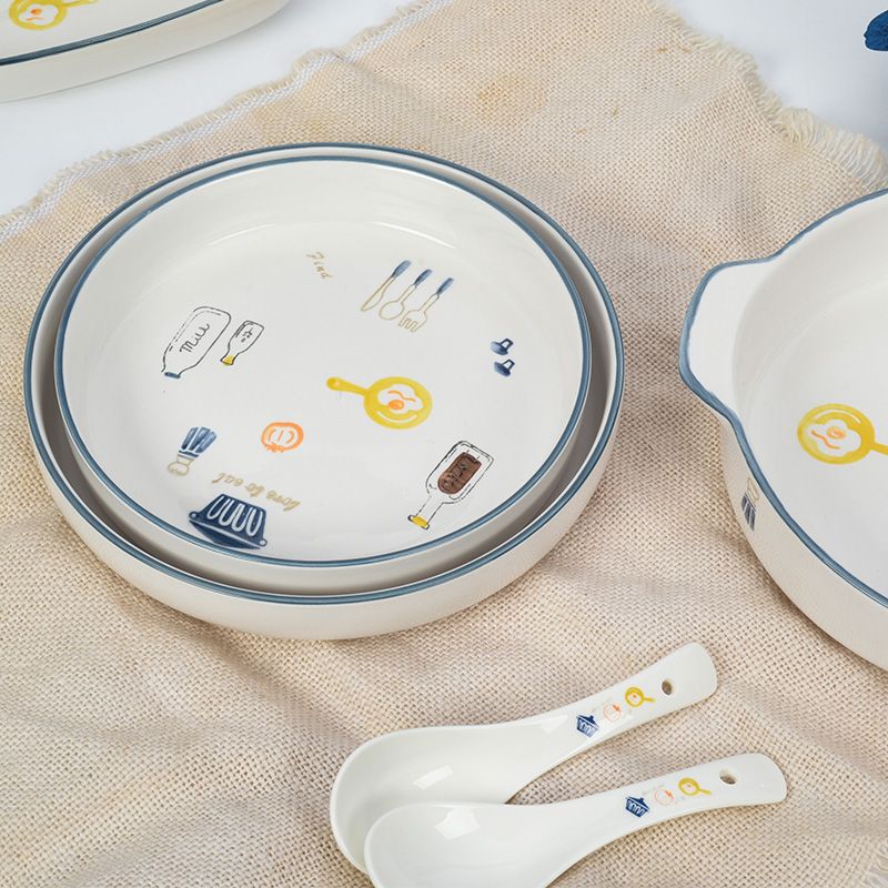 8英寸深盘子4个装陶瓷餐盘西餐盘子菜碟创意烤盘碟子产品图