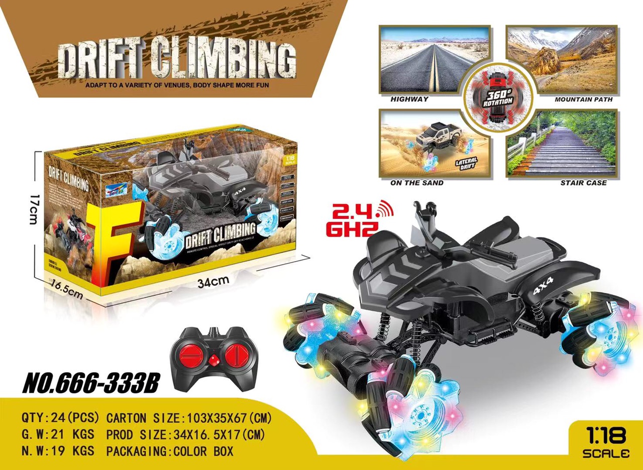 Remote-controlled side-walking climbing vehicle with lights, side-walking remote-controlled lights, side-walking stunt vehicle